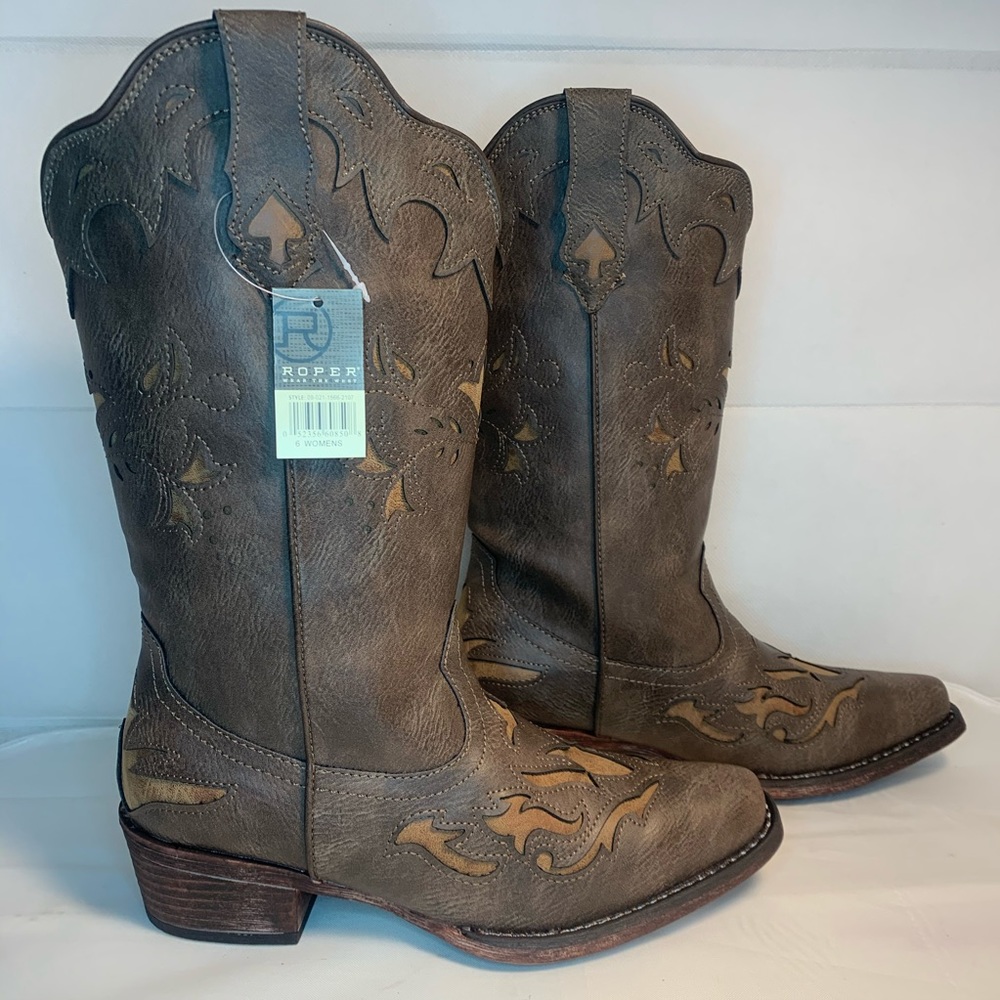 Roper Spade Snip Toe Brown Ladies Boots